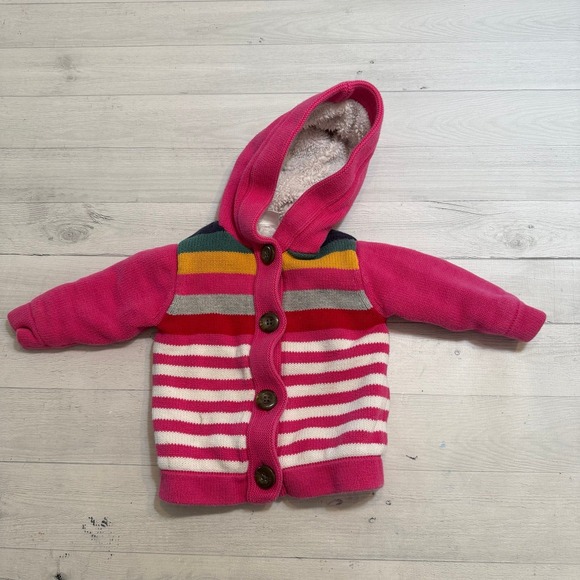 Hanna Andersson girls pink striped Sherpa lined button down sweatshirt 70‎ 6-12m - Picture 1 of 8